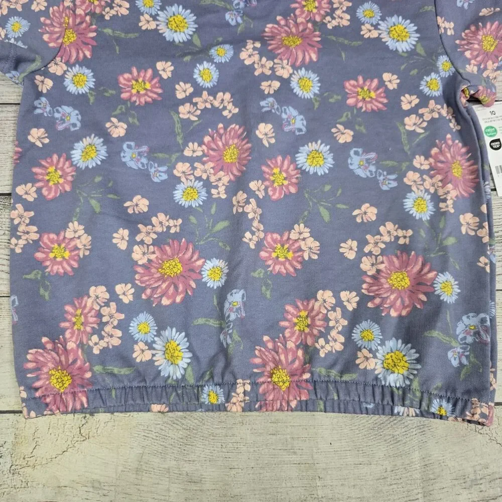 OshKosh B'gosh Kids Girls Blue Floral Short Sleeve Shirt Elastic Bottom 10 NWT